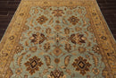 6'2" x 8'11" Hand Knotted Agra 100% New Zealand Wool Muted Area Rug Aqua