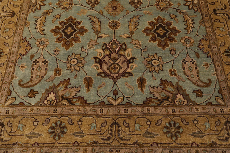 6'2" x 8'11" Hand Knotted Agra 100% New Zealand Wool Muted Area Rug Aqua