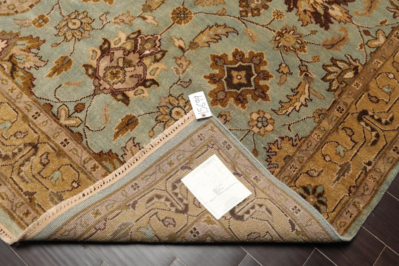 6'2" x 8'11" Hand Knotted Agra 100% New Zealand Wool Muted Area Rug Aqua