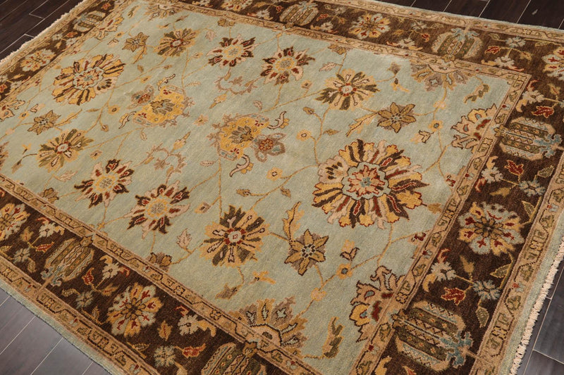 6'1" x 8'8" Hand Knotted 100% New Zealand Wool Agra Oriental Muted Area Rug Aqua