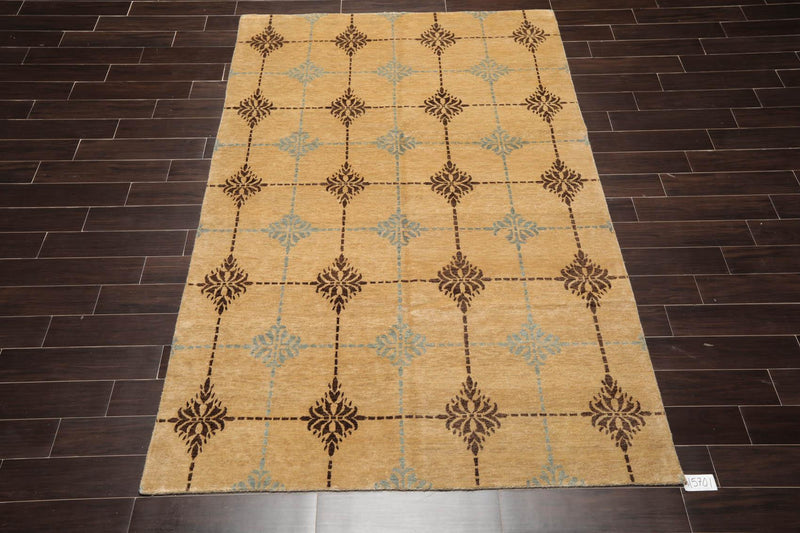5'10" x 9'2" Hand Knotted 100% New Zealand Wool Tibetan Oriental Area Rug Tan
