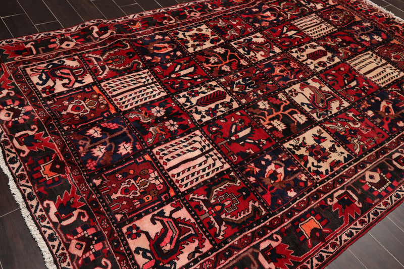 6'7" x 10' Hand Knotted Multi Panel Bhaktiari Traditional Oriental Area Rug Red