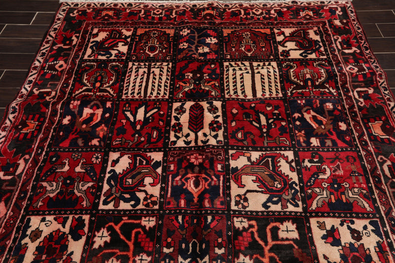 6'7" x 10' Hand Knotted Multi Panel Bhaktiari Traditional Oriental Area Rug Red