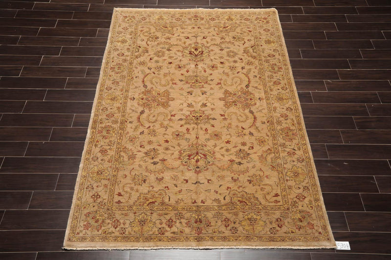 6' x 8'9" Hand Knotted 100% New Zealand Wool Agra Oriental Area Rug Tan