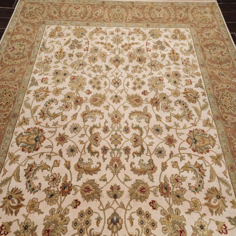 8'1'' x 9'11'' Hand Knotted 100% Wool Agra 200 KPSI Oriental Area Rug Beige