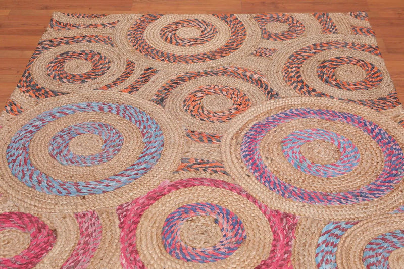 5' x 8' Hand Braided Circle Medley Sisal & Cotton Oriental Area Rug Multi