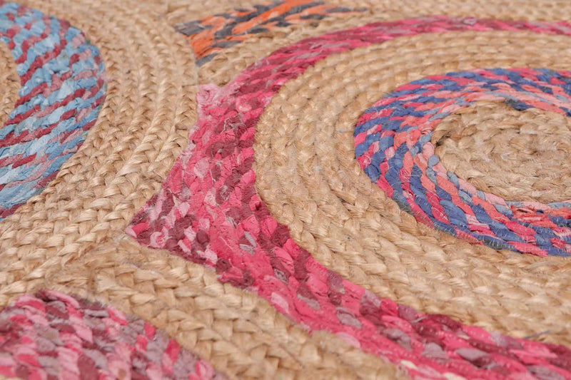 5' x 8' Hand Braided Circle Medley Sisal & Cotton Oriental Area Rug Multi