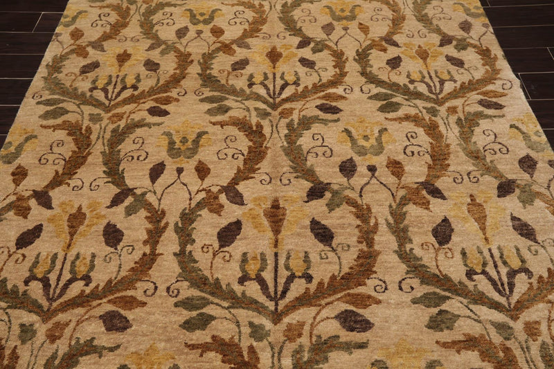 5'11" x 8'10" Hand Knotted Botanical New Zealand Wool Oriental Area Rug Tan