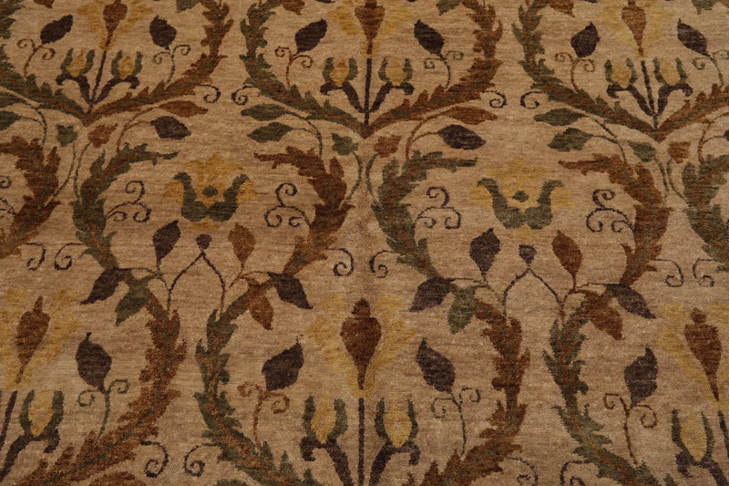 5'11" x 8'10" Hand Knotted Botanical New Zealand Wool Oriental Area Rug Tan