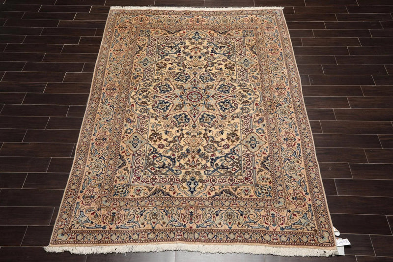 6'8'' x 9'3'' Hand Knotted Wool & Silk Nain 200 KPSI Oriental Area Rug Ivory