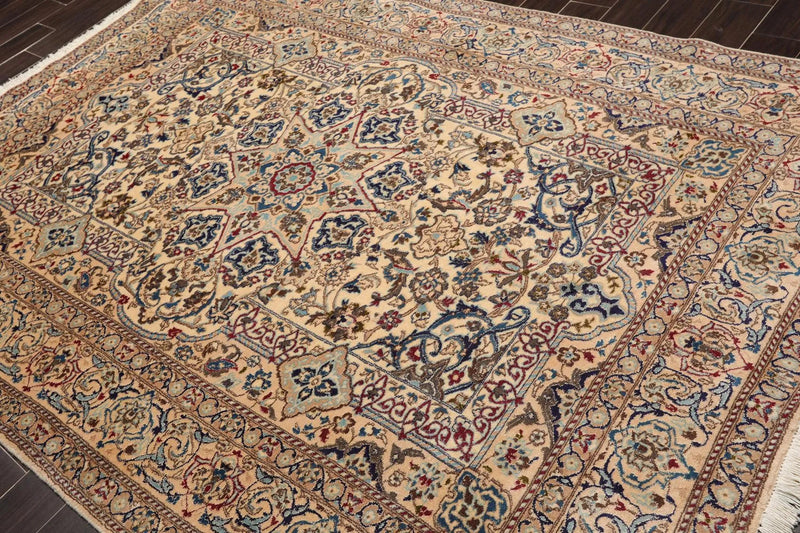 6'8'' x 9'3'' Hand Knotted Wool & Silk Nain 200 KPSI Oriental Area Rug Ivory