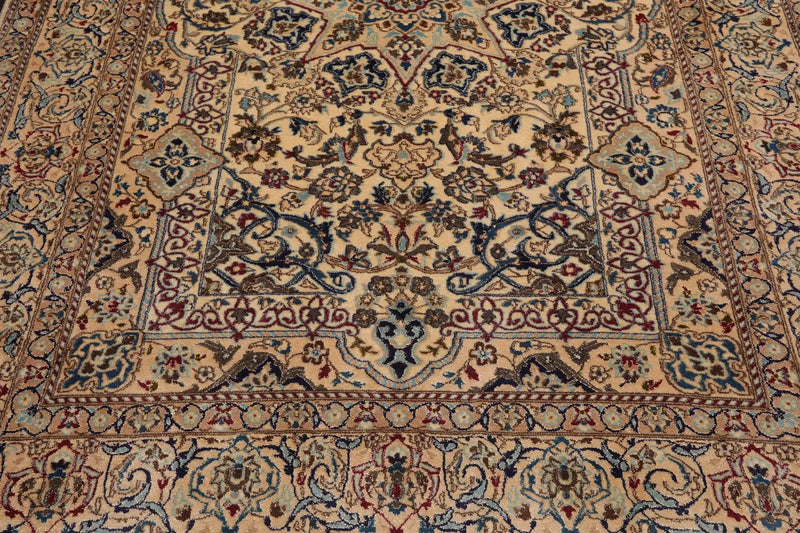 6'8'' x 9'3'' Hand Knotted Wool & Silk Nain 200 KPSI Oriental Area Rug Ivory