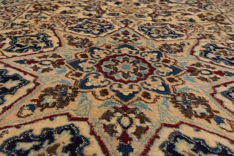 6'8'' x 9'3'' Hand Knotted Wool & Silk Nain 200 KPSI Oriental Area Rug Ivory