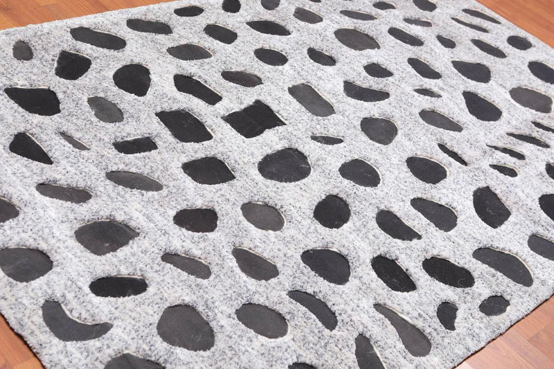 5' x 8' Handmade Sculpted Wool Cotton & Bamboo Silk High Low Pile Area Rug White