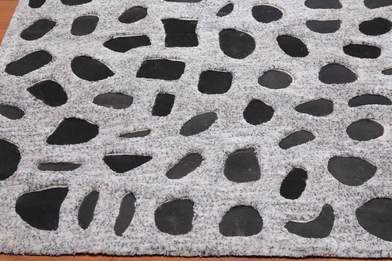 5' x 8' Handmade Sculpted Wool Cotton & Bamboo Silk High Low Pile Area Rug White