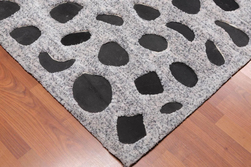 5' x 8' Handmade Sculpted Wool Cotton & Bamboo Silk High Low Pile Area Rug White