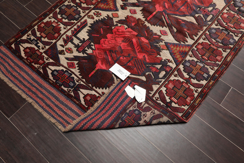 4'2" x 6'4" Antique Hand Knotted Wool High low Pile Oriental Area Rug Beige