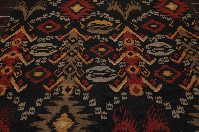 5'11"x8'11" Hand Knotted 100% Wool Reversible Flat Pile Area Rug Black