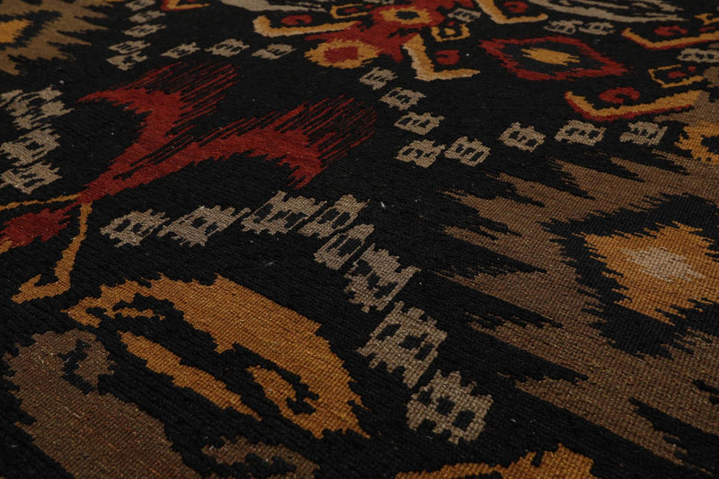 5'11"x8'11" Hand Knotted 100% Wool Reversible Flat Pile Area Rug Black