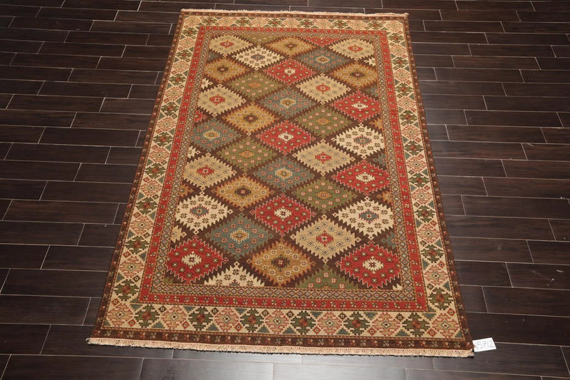 5'10 x 9' Hand Knotted 100% Wool Reversible Flat Pile Area Rug Beige