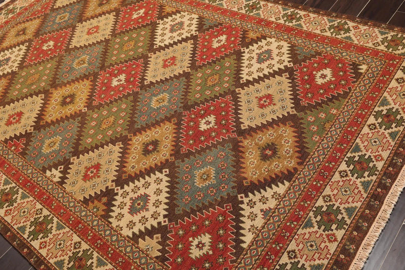 5'10 x 9' Hand Knotted 100% Wool Reversible Flat Pile Area Rug Beige