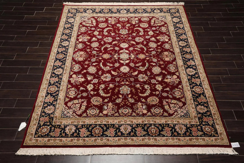 8' x 9'9'' Hand Knotted Wool & Silk Pakpersian 16/18 300KPSI Area Rug Burgundy
