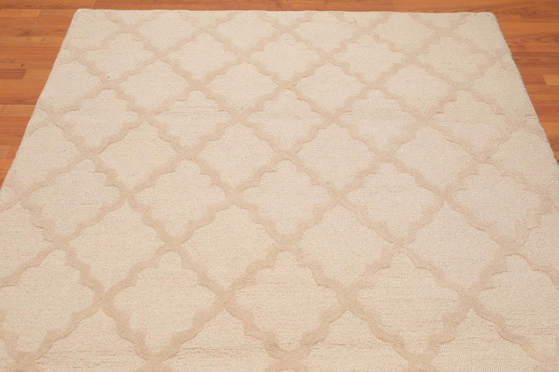 5'4" x 7'6" Handmade 100% Wool Loop & Cut Pile Area Rug Contemporary Beige