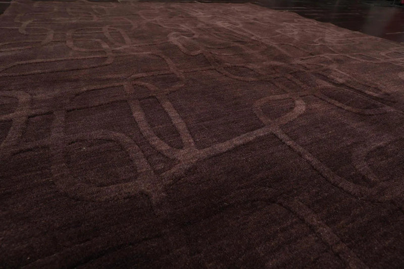 5' x 8' Tibetan Solid Hand Loomed Wool Oriental Area Rug Tone on Tone Chocolate