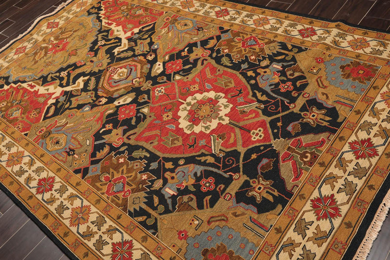 5'11" x 9' Hand Knotted 100% Wool Reversible Flat Pile Area Rug Navy