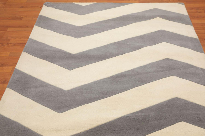 5'4"x7'6" Handmade Graphic Wool Traditional Oriental Area Rug Contemporary Ivory