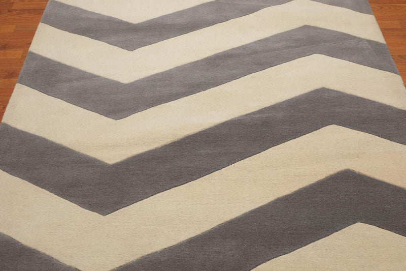 5'4"x7'6" Handmade Graphic Wool Traditional Oriental Area Rug Contemporary Ivory