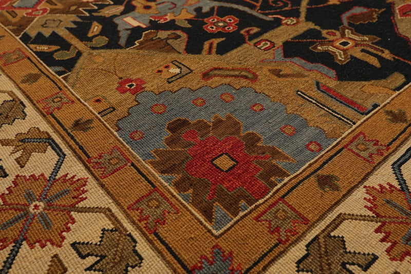 5'11" x 9' Hand Knotted 100% Wool Reversible Flat Pile Area Rug Navy