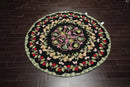 8' x 8' Round Hand Hooked 100% Wool Traditional Oriental Area Rug Black