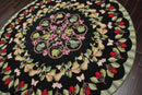 8' x 8' Round Hand Hooked 100% Wool Traditional Oriental Area Rug Black