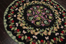 8' x 8' Round Hand Hooked 100% Wool Traditional Oriental Area Rug Black