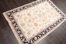 4'1" x 6' Hand Knotted Wool Plush Pile Traditional Oriental Area Rug Cream