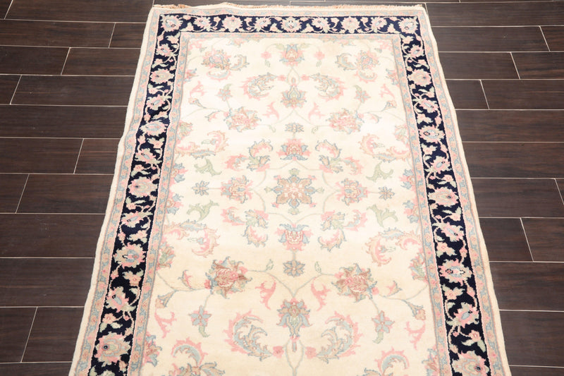 4'1" x 6' Hand Knotted Wool Plush Pile Traditional Oriental Area Rug Cream