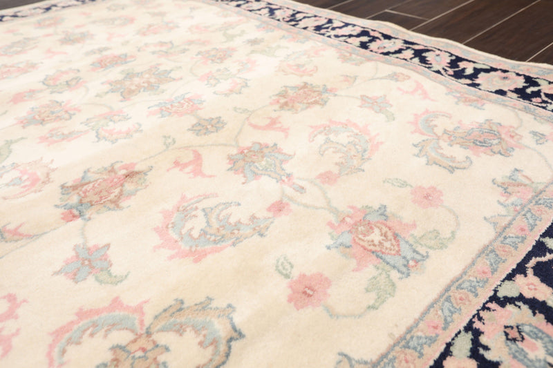 4'1" x 6' Hand Knotted Wool Plush Pile Traditional Oriental Area Rug Cream