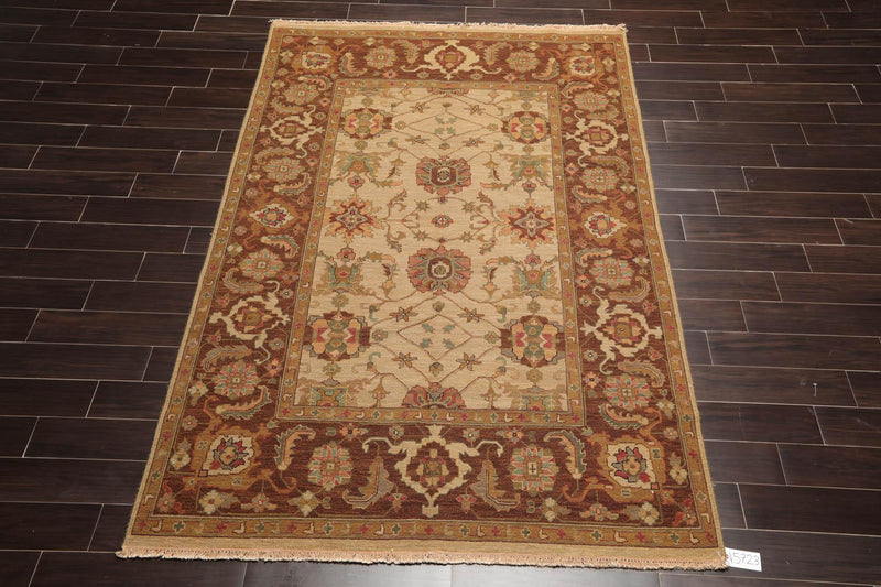 5'10" x 9' Hand Knotted 100% Wool Reversible Flat Pile Area Rug Tan