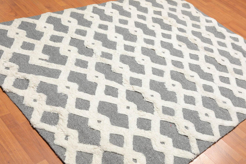 5'3" x 7'5" Handmade 100% Wool High Low Pile Area Rug Contemporary Gray