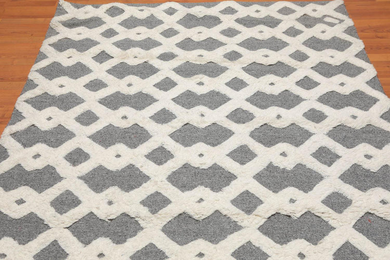 5'3" x 7'5" Handmade 100% Wool High Low Pile Area Rug Contemporary Gray