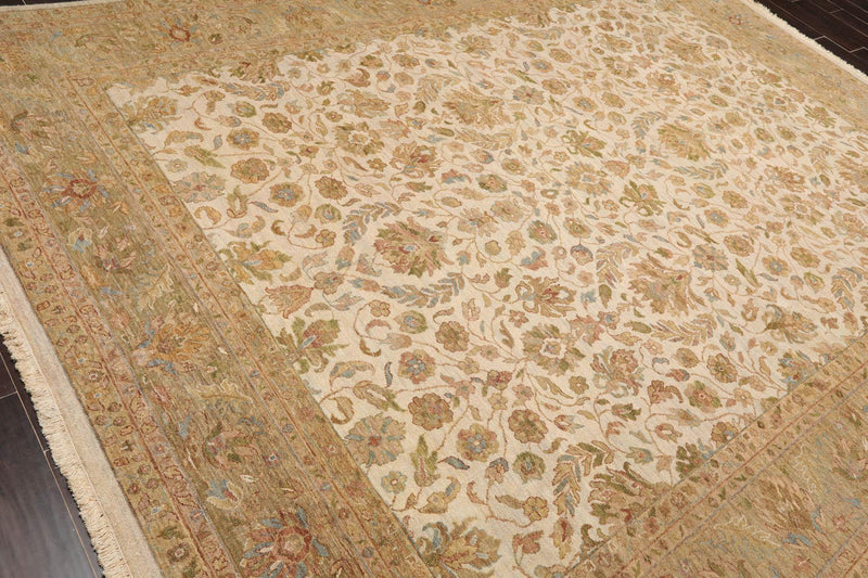 8'10" x 11'10" Hand Knotted 100% Wool Agra Traditional Area Rug Beige Brown