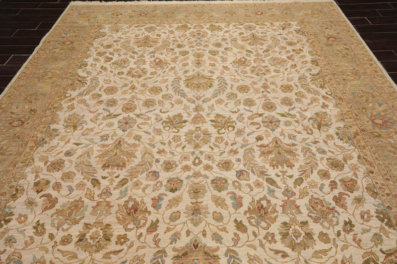 8'10" x 11'10" Hand Knotted 100% Wool Agra Traditional Area Rug Beige Brown