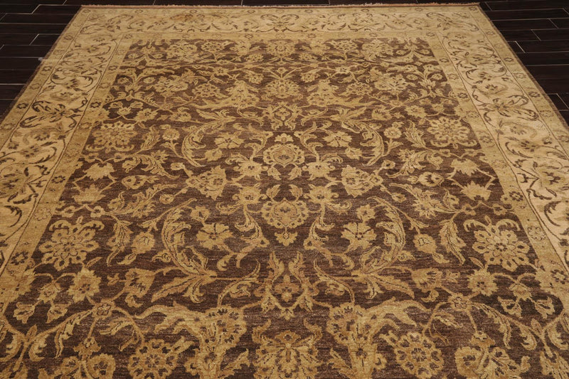 8'7" x 12' Hand Knotted 100% Wool Kashan Botanical Muted Earth Tones Area Rug