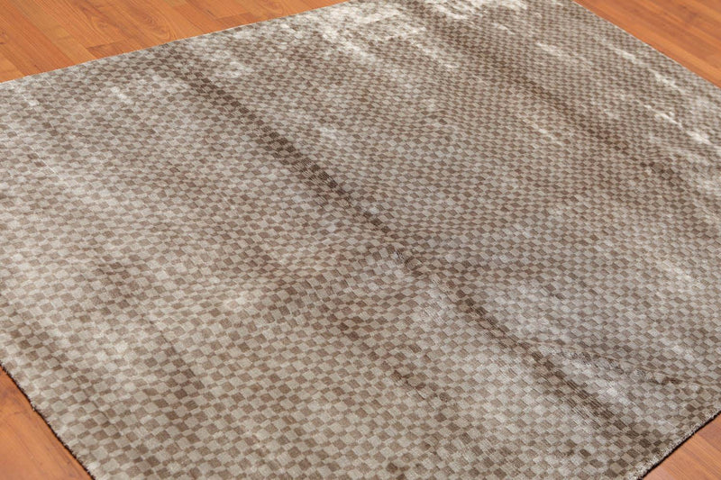 5'3" x 7'7" Handmade Graphic 100% Bamboo silk Flatweave Area Rug Gray