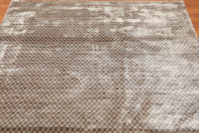 5'3" x 7'7" Handmade Graphic 100% Bamboo silk Flatweave Area Rug Gray