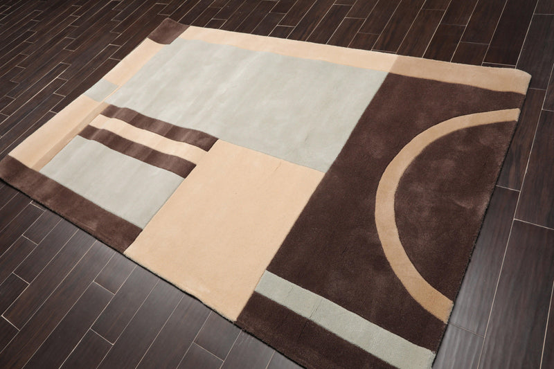 5'3" x 8'3" Handmade 100% Wool Oriental Area Rug Modern Brown