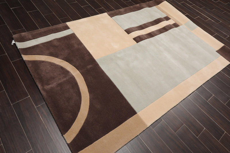 5'3" x 8'3" Handmade 100% Wool Oriental Area Rug Modern Brown