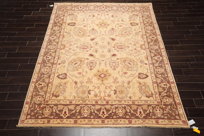 7'9"x 10'3" Hand Knotted Wool Peshawar Traditional Oriental Area Rug Beige Brown