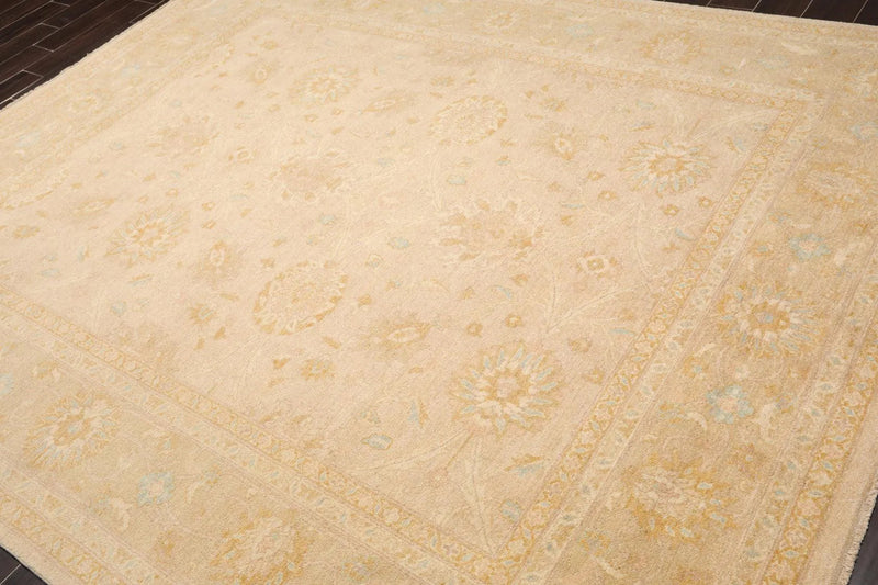 8' x 9'11'' Hand Knotted Muted 100% Wool Peshawar Design Area Rug Beige